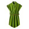 Lady Summer Plus Size Ladies Chiffon Lapel Collar Dress for Women Shirts Short Sleeve Blouse Female Dresses With Belt - CelebritystyleFashion.com.au online clothing shop australia
