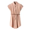 Lady Summer Plus Size Ladies Chiffon Lapel Collar Dress for Women Shirts Short Sleeve Blouse Female Dresses With Belt - CelebritystyleFashion.com.au online clothing shop australia
