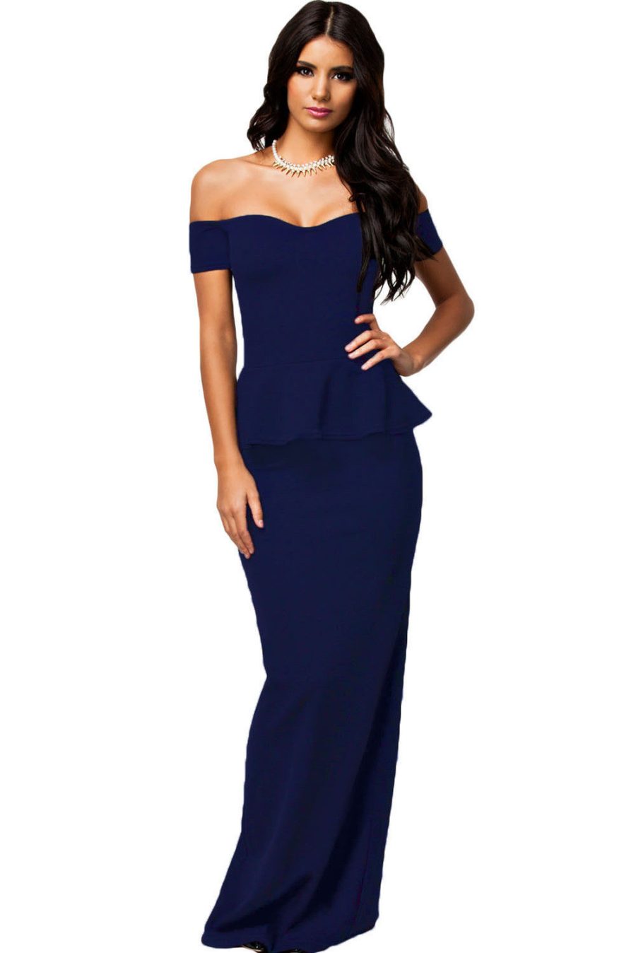 New women dress 3 colors Sexy Peplum Maxi Dress With Drop shoulder Long Dress LC6244 plus size M L XL XXL - CelebritystyleFashion.com.au online clothing shop australia