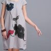 New Fashion Summer Arts style High Quality cotton linen Loose casual Women Dresses Vintage Ink Printing Short sleeve Dress - CelebritystyleFashion.com.au online clothing shop australia