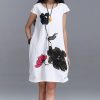 New Fashion Summer Arts style High Quality cotton linen Loose casual Women Dresses Vintage Ink Printing Short sleeve Dress - CelebritystyleFashion.com.au online clothing shop australia