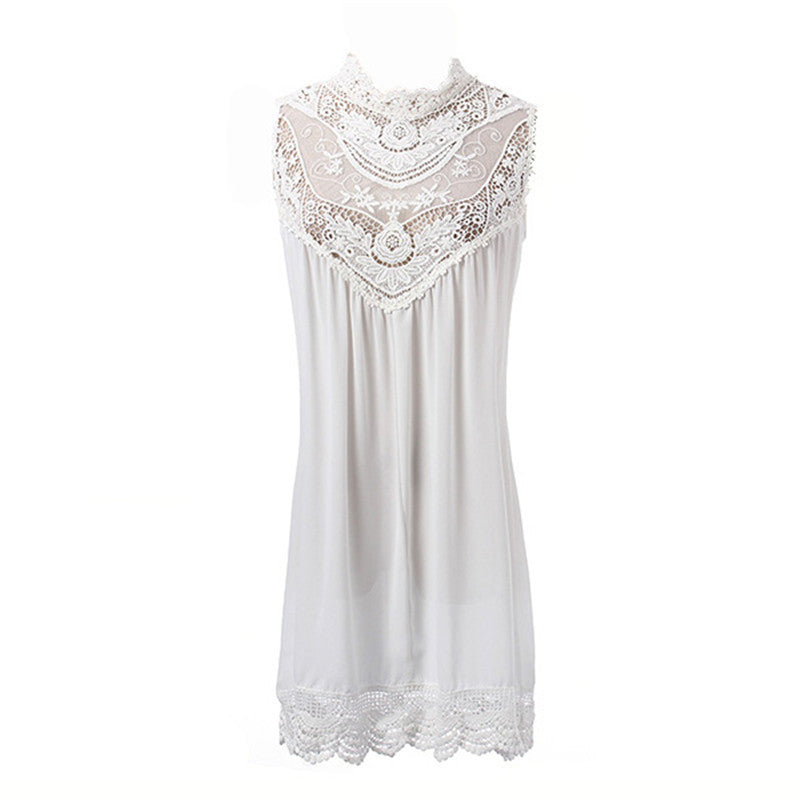 Women Black White Sleeveless Lace Crochet Summer Dresses Hollow Out Mini Dress Fashion Sexy Short Dresses S-4XL Vestidos - CelebritystyleFashion.com.au online clothing shop australia