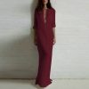 Fashion Autumn Women Sexy Casual Dress Long Sleeve Deep V Neck Linen Split Solid Long Maxi Dress Plus Size - CelebritystyleFashion.com.au online clothing shop australia