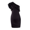 Autumn sexy ruffles black women short dress One shoulder white bodycon dress Sleeveless party vestidos winter dress - CelebritystyleFashion.com.au online clothing shop australia