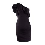 Autumn sexy ruffles black women short dress One shoulder white bodycon dress Sleeveless party vestidos winter dress - CelebritystyleFashion.com.au online clothing shop australia