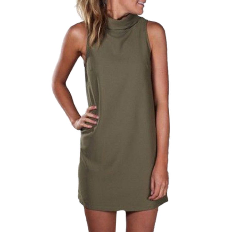 Vintage Womens Office Polo Turtle Neck Sleeveless Plain Summer Mini Dress Robe - CelebritystyleFashion.com.au online clothing shop australia