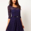 Sexy Spoon Neck 3/4 Sleeve Belt Include Lace colorful Sakter Dress, WL2189 - CelebritystyleFashion.com.au online clothing shop australia