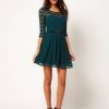 Sexy Spoon Neck 3/4 Sleeve Belt Include Lace colorful Sakter Dress, WL2189 - CelebritystyleFashion.com.au online clothing shop australia