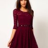 Sexy Spoon Neck 3/4 Sleeve Belt Include Lace colorful Sakter Dress, WL2189 - CelebritystyleFashion.com.au online clothing shop australia